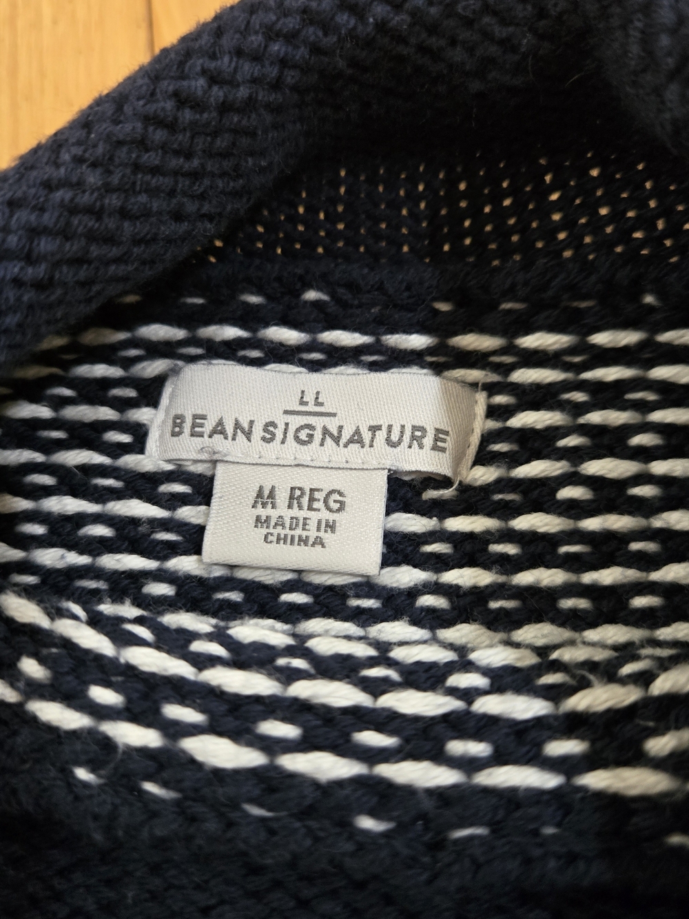 L.L. Bean Signature Rollneck Navy and White Textured Crewneck Sweater - Picture 2 of 7